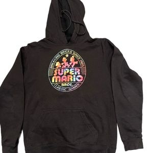 Nintendo Super Mario Bros Black Hoodie Mens Classic Gamer Breaking Bricks SZ SM